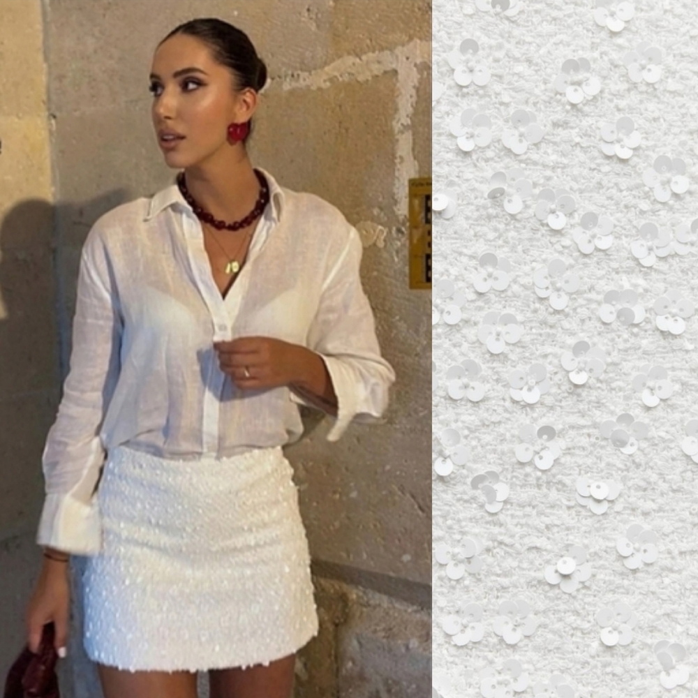 Zara SEQUIN MINI SKIRT WHITE SIZE M and L